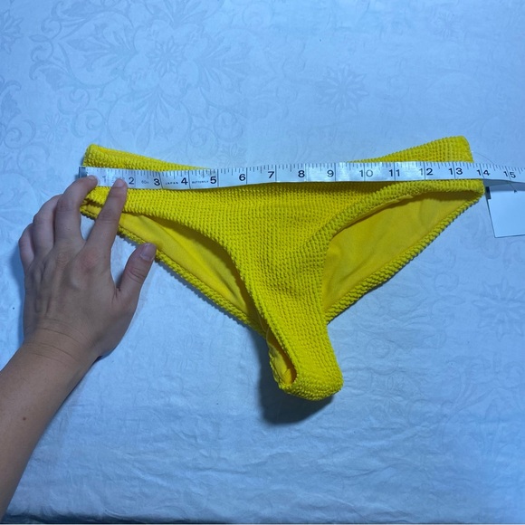 Bikini Bottoms Textured Scrunch Butt Cheeky Low Rise Ribbed Crinkle Neon Yellow - Picture 4 of 10
